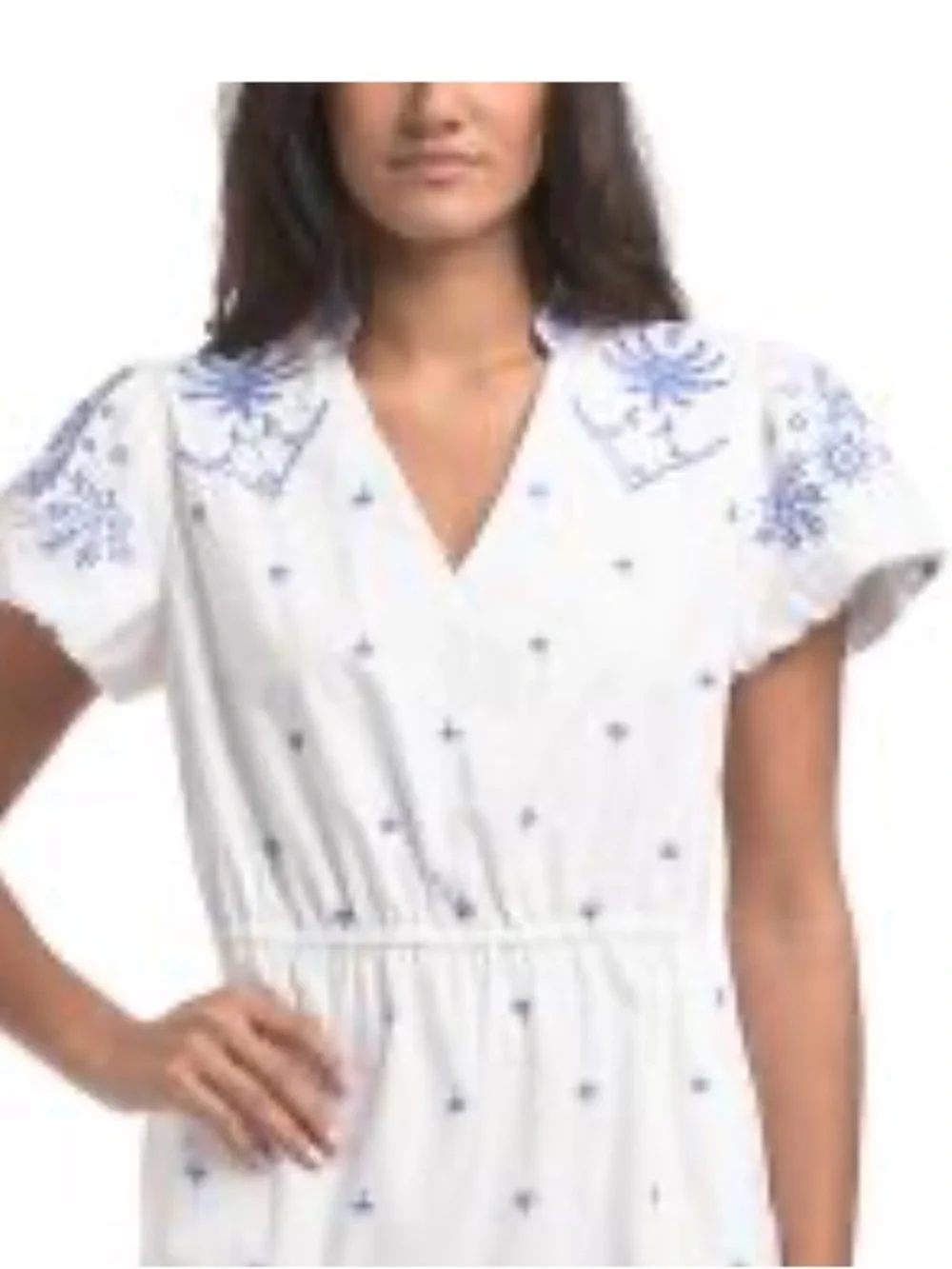 CALYPSO ST BARTH  BLUE AND WHITE EMBROIDERY V-NECK MAXI DRESS M NWT - Picture 8 of 15